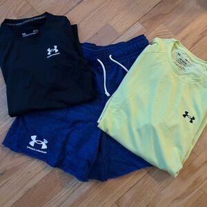 Under Armour Black Tee, Blue Shorts, Yellow Tee Set